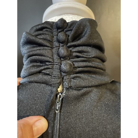 VTG. black maxi dress–Ruched funnel neck,covered buttons,long sleeve,ILGWU,USA - Picture 5 of 14